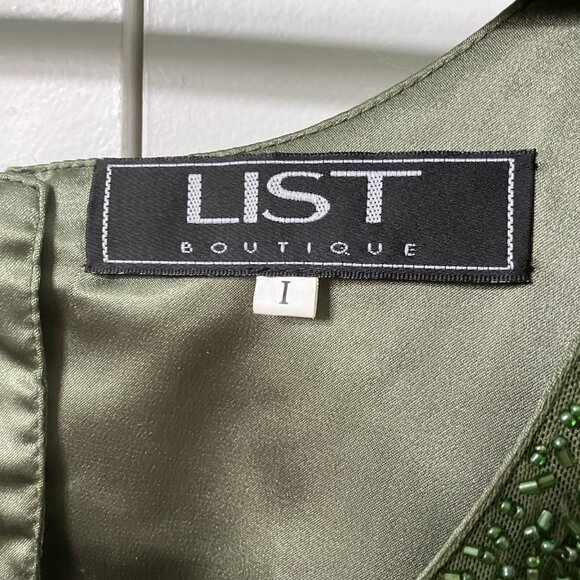 Y2K List Beaded Floral Tank Top Womens Green Vintage Italy Cropped 2000s - Picture 2 of 10